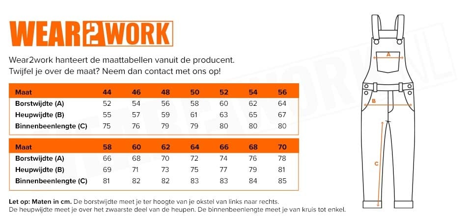 RWS Amerikaanse overall high-visibility geel - Maattabel