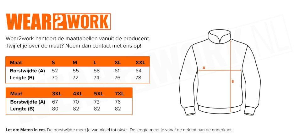 RWS Poloshirt high-visibility oranje - Maattabel