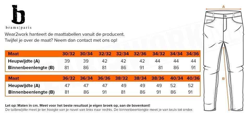 Spijkerbroek Ragnar stretch Brams Paris - Maattabel