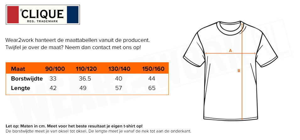 Kinder basic t-shirt Clique - Maattabel