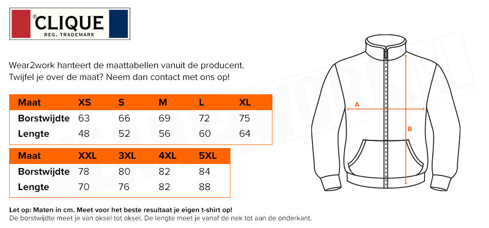 Softshell jas Clique basic - Maattabel