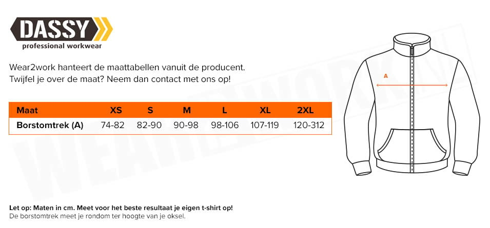 Dames Dassy vest Convex - Maattabel