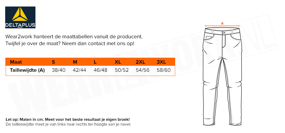 High visibility regenbroek Delta Plus - Maattabel