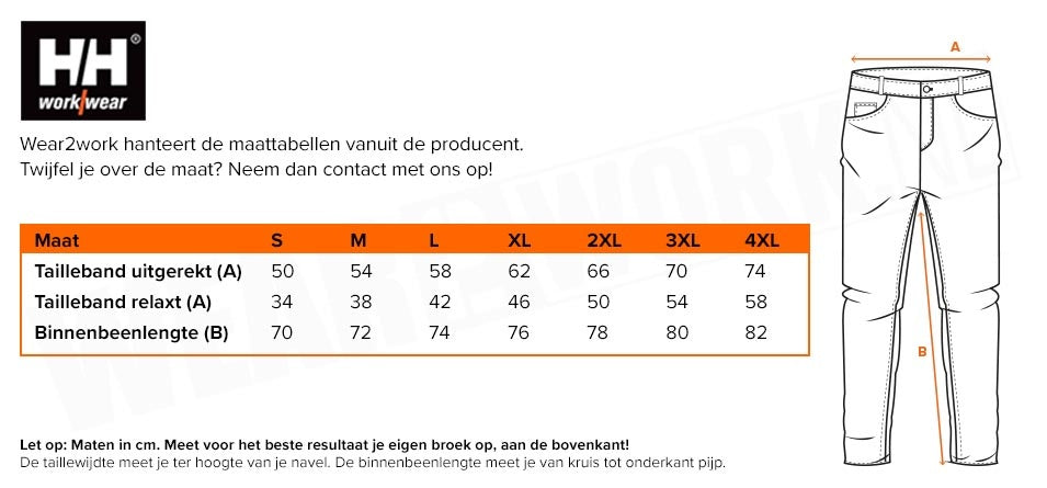 Regenbroek Mandal Helly Hansen - Maattabel