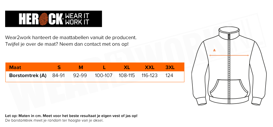 Herock Otis Teddy vest - Maattabel