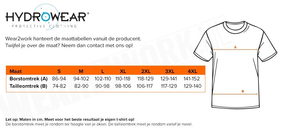 RWS poloshirt Hydrowear Togo - Maattabel