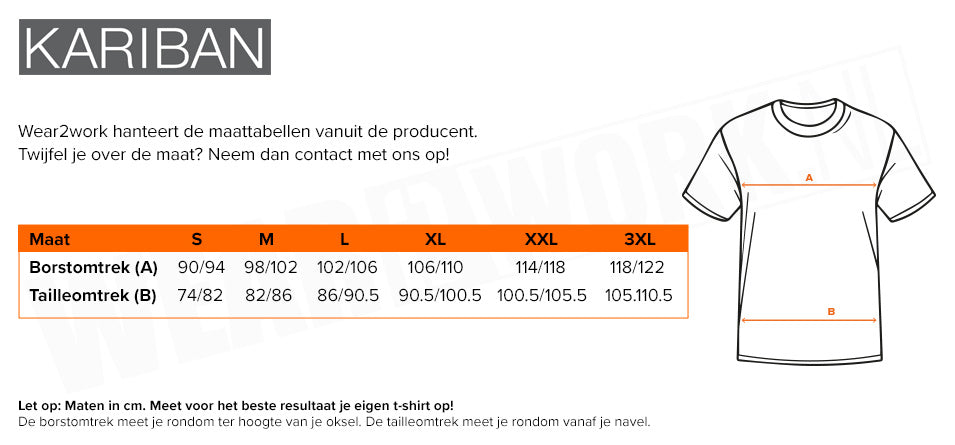 T-shirt V-hals Kariban kobaltblauw - Maattabel