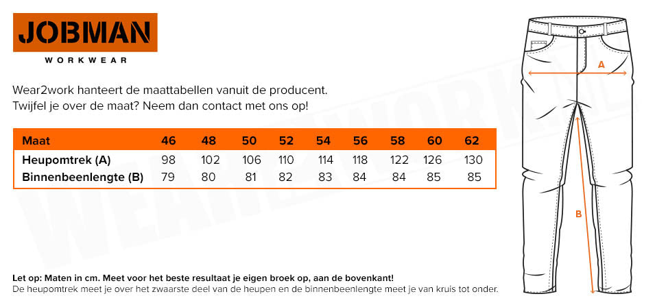 Schildersbroek 2321 Jobman - Maattabel