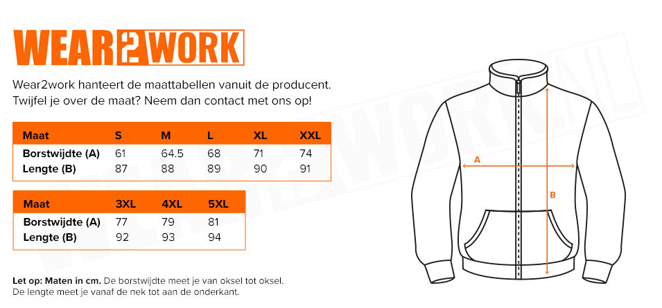 RWS Parka werkjas high-visibility - Maattabel