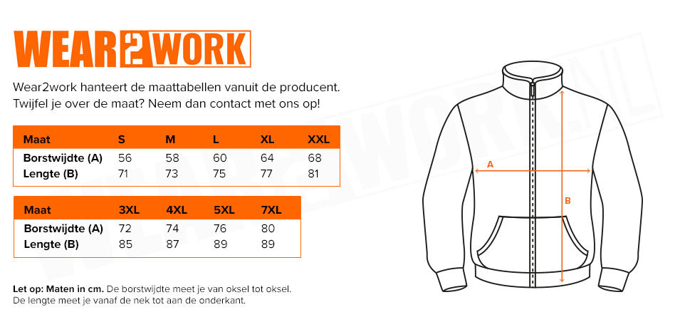 Verkeersregelaar softshell jas RWS - Maattabel