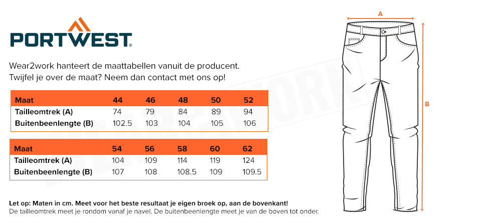 High-visibility werkbroek 4-way stretch DX445 - Maattabel