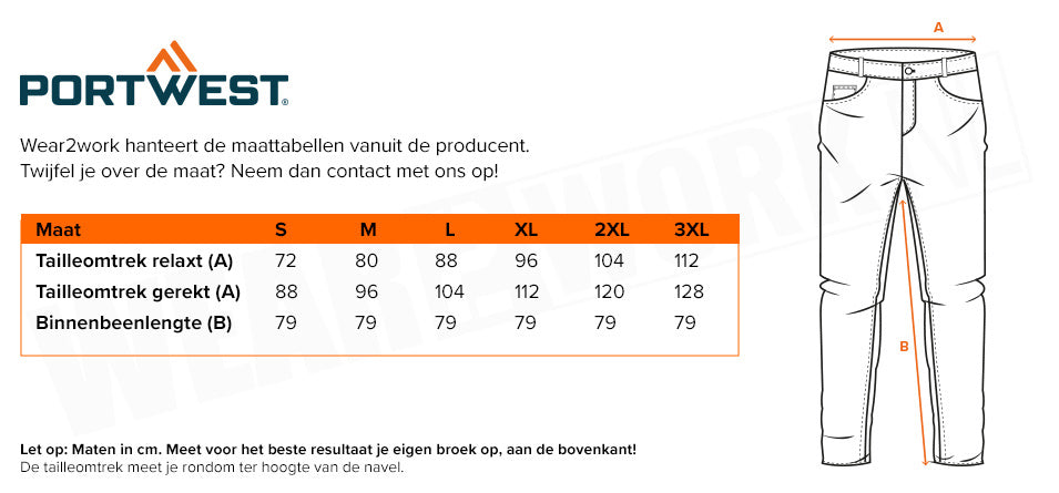 Zaagbroek - Maattabel