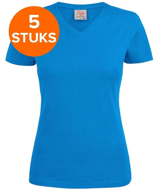 Dames t-shirt v-hals Printer 5 pack blauw