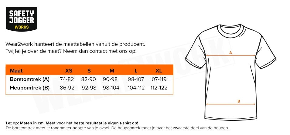 Dames t-shirt ronde hals Oak Safety Jogger - Maattabel