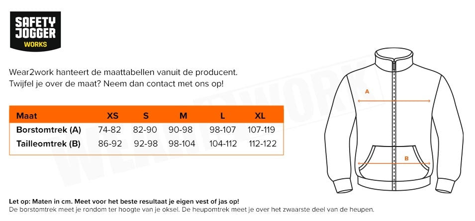 Dames softshell jas Oak Safety Jogger - Maattabel