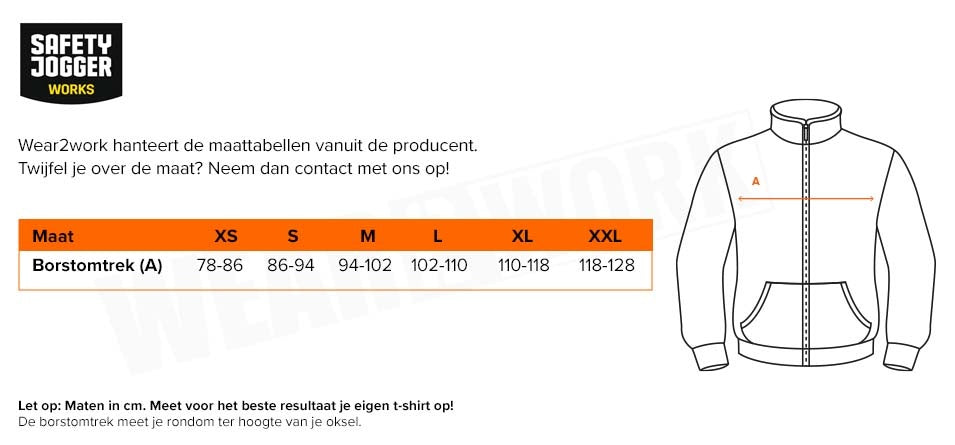 High-visibility gevoerde winterjas Scuti Safety Jogger - Maattabel